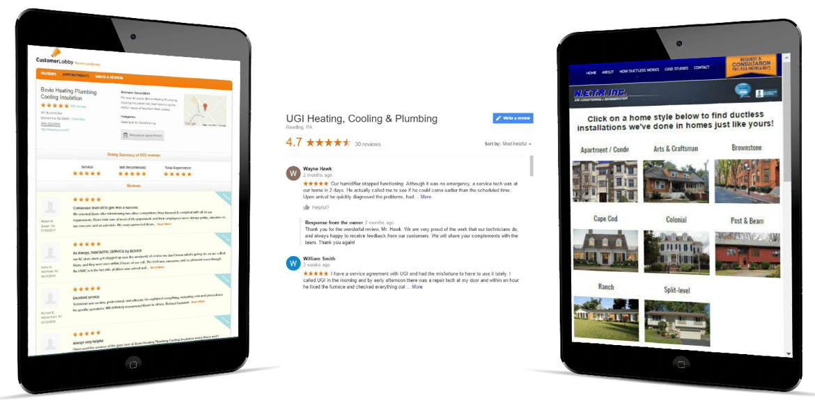 Bovio's Customer Lobby, UGI's Google Reviews and NETR's Case Studies by Home Construction Type