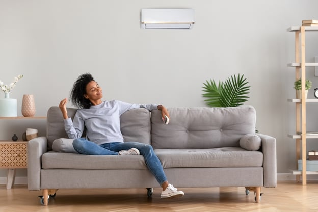 Woman in living room with ductless